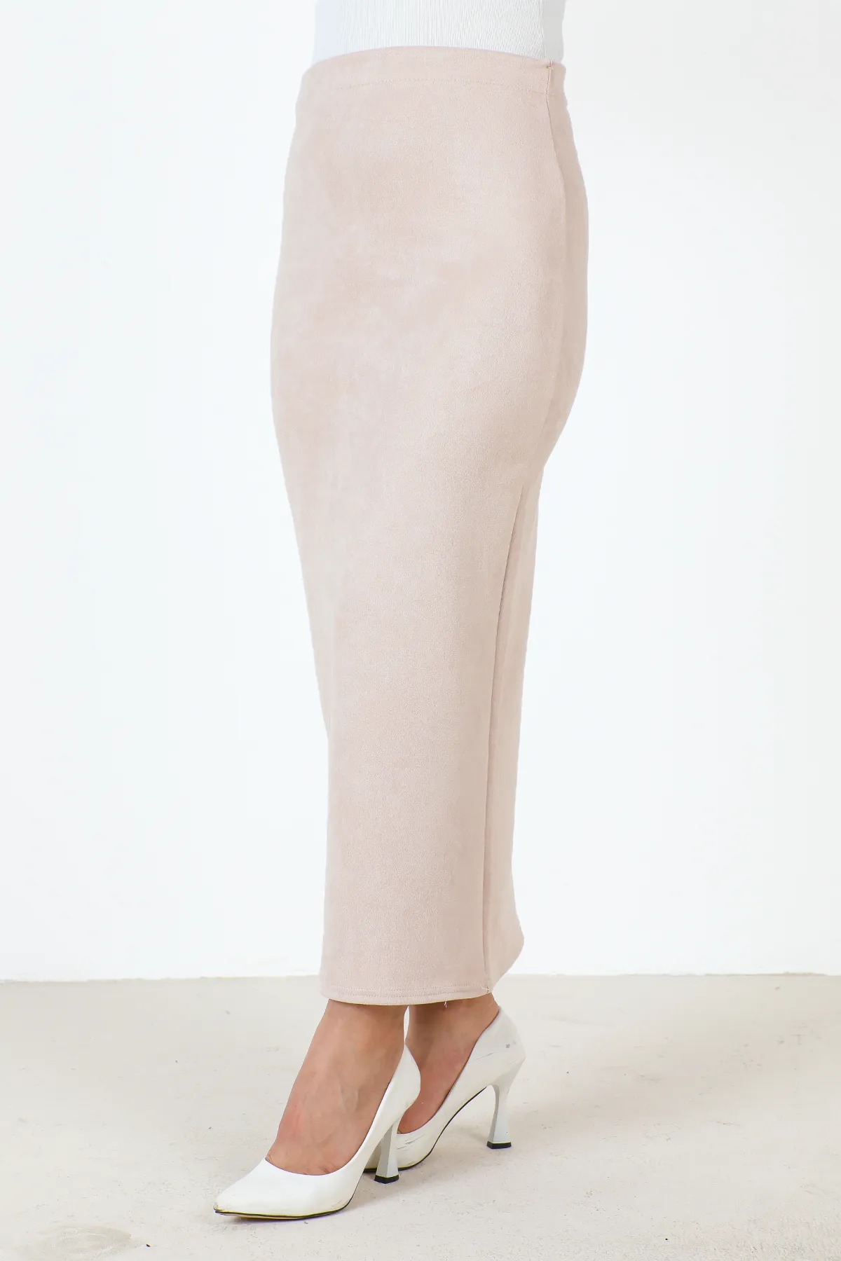 Tesettür Dünyası  Wildleder-Bleistiftrock TSD0034 Beige