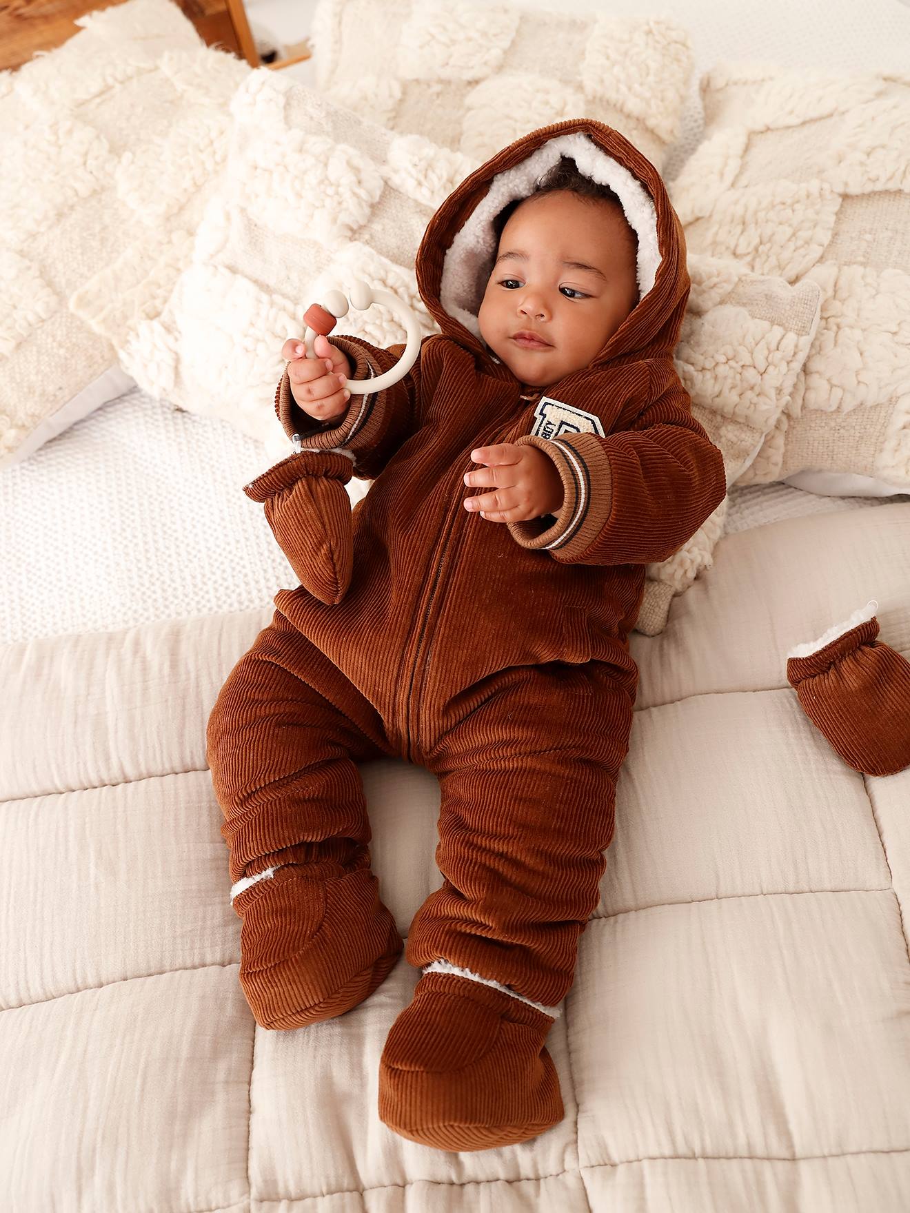 Vertbaudet Warmer Baby Winter-Overall aus Cord, Wattierung Recycling-Polyester - beige