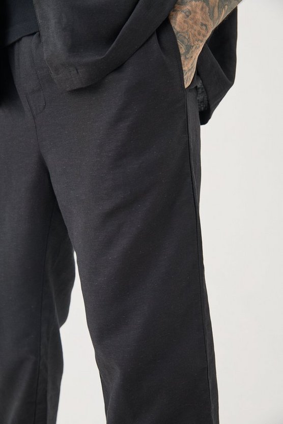 Tall schmale Leinen-Hose mit elastischem Bund