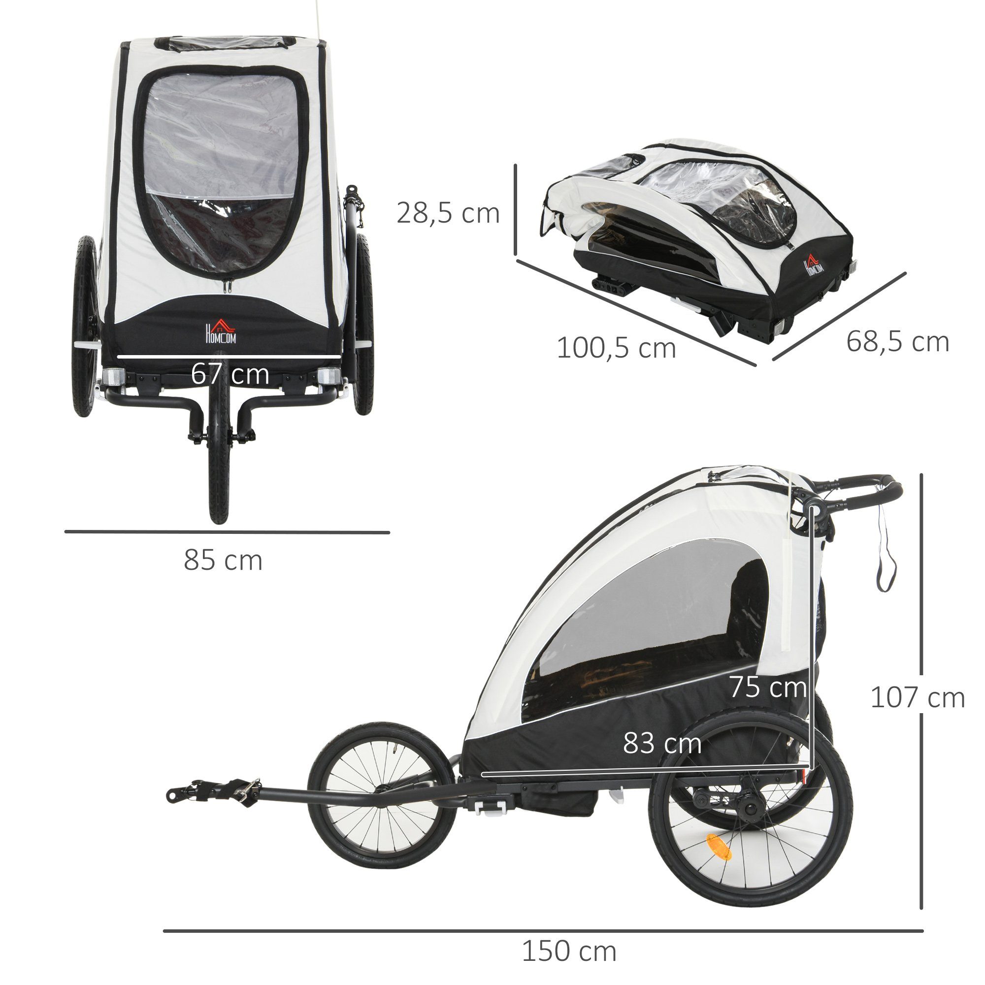 HOMCOM Fahrradkinderanhänger 2 in 1 Fahrradanhänger für 2 Kinder