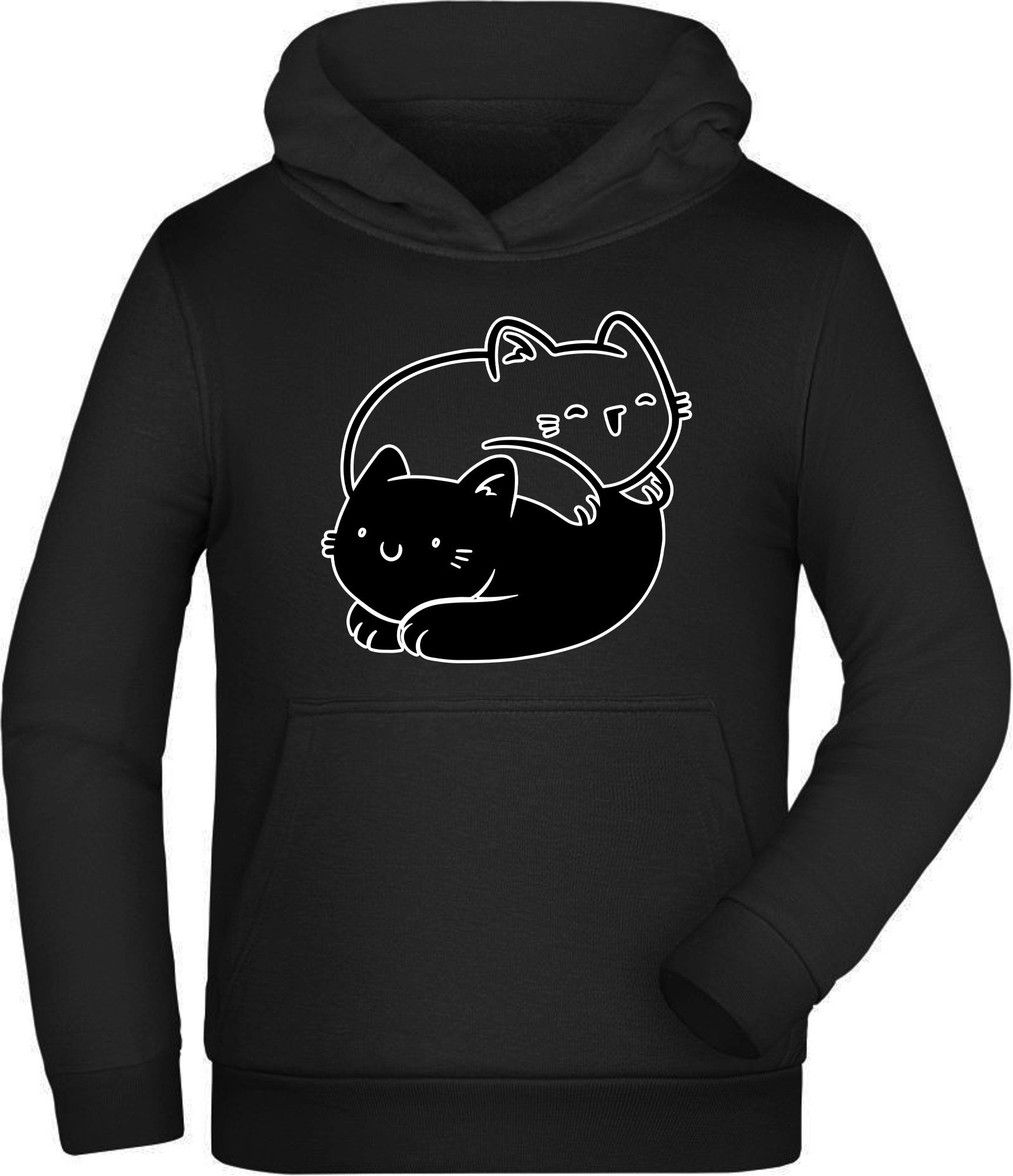 MyDesign24 Hoodie Kinder Sweatshirt mit Kapuze - Yin Yang Katzen Kapuzensweater mit Aufdruck, schwarz, i112