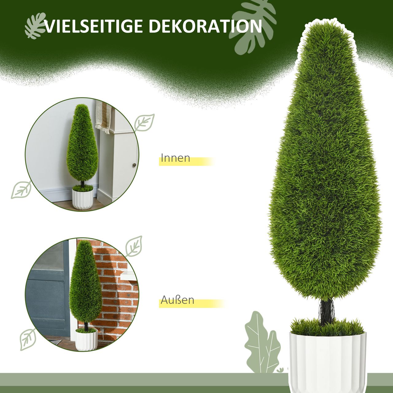 HOMCOM Kunstpflanze Zypresse 2er-Set 90 cm Künstliche Pflanzen Kunstbaum im Topf