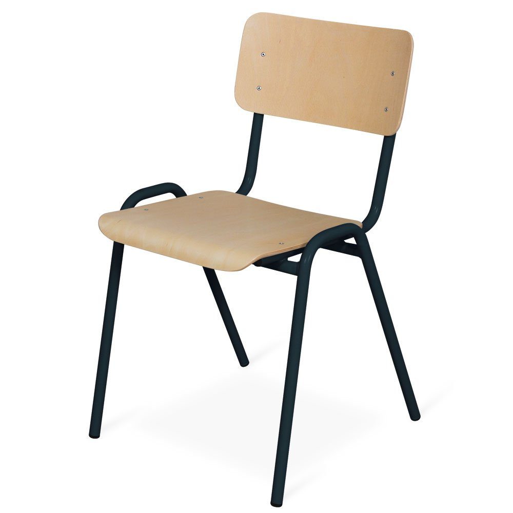 PROREGAL® Stapelstuhl Stapelstuhl 4er Set, Grau/Buche, aus Holz, HxBxT 80x38x41cm, Stapelbar