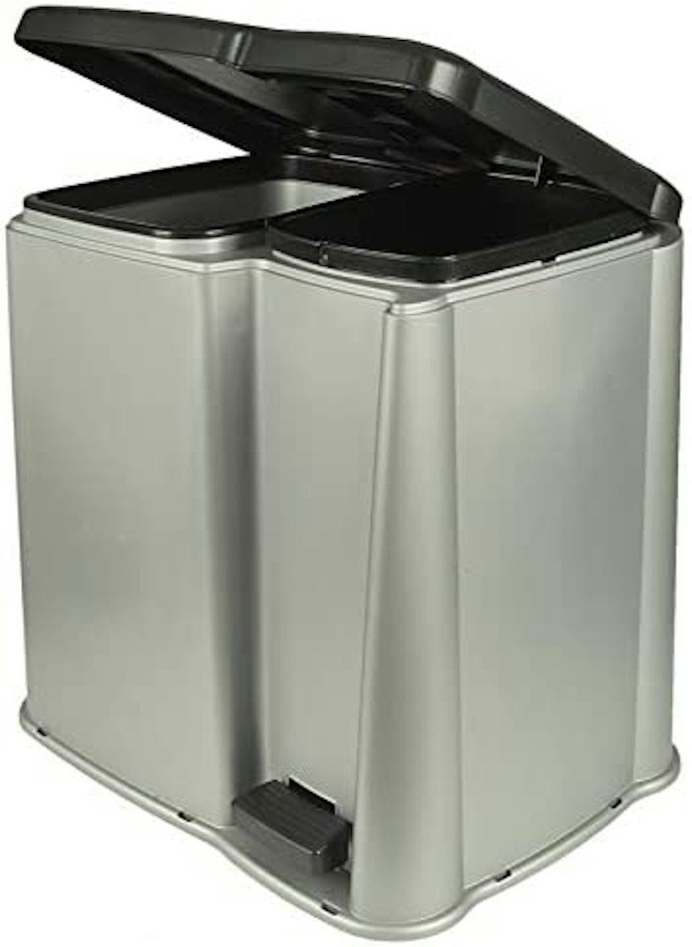 Centi Mülleimer Abfalleimer, Abfallsammler, Treteimer, 14 Liter, Silber/ Grau, mit 2 Inneneimer und Fußtrittmechanismus