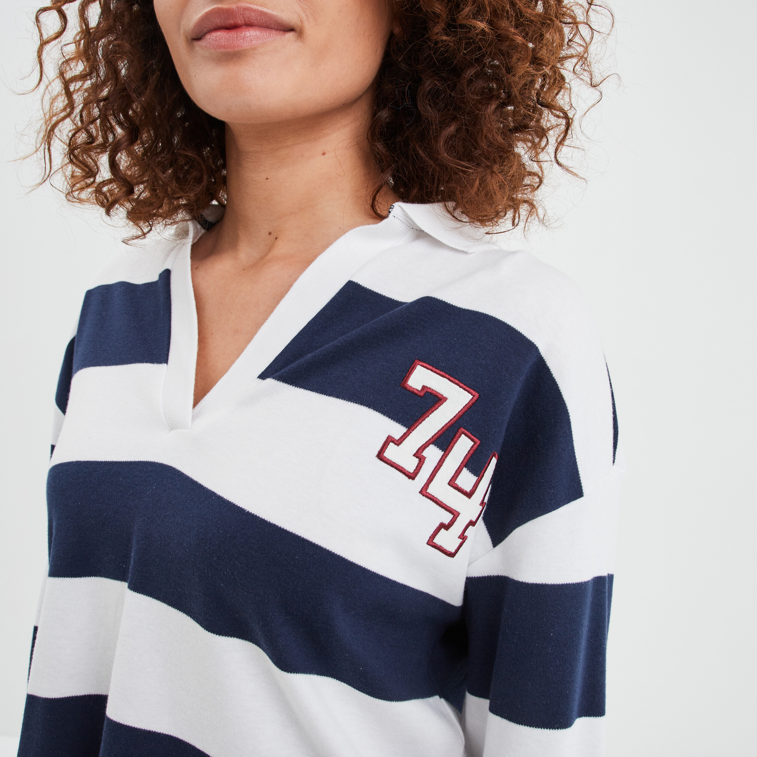 T-shirt col en V manches longues Creeks bleu marine femme | La Halle