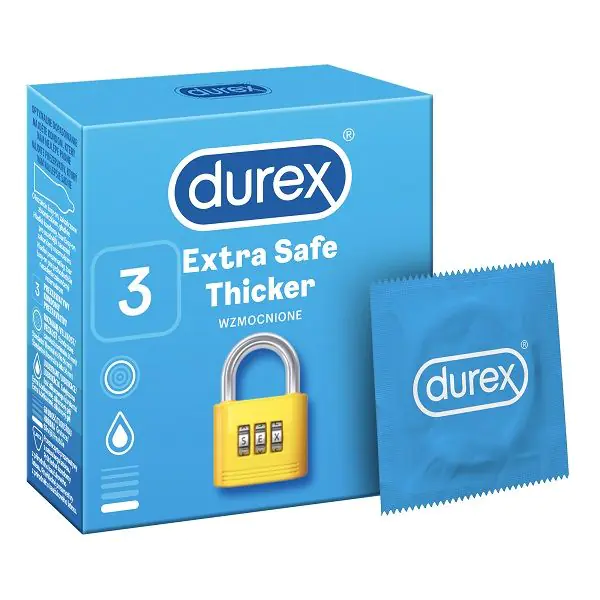Camisinhas Durex Extra Safe, pacote com 3 unidades.