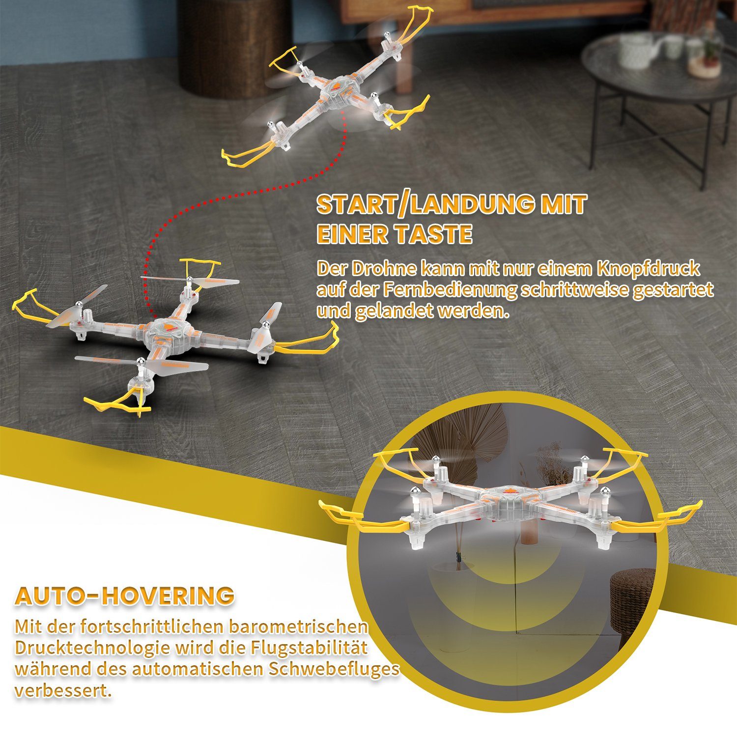 PENGBU RC Drohne für Kinder, Quadrocopter Helikopter Ferngesteuert für Anfänger Spielzeug-Drohne (Komplettset, Drohnen Spielzeug mit abnehmbaren Armen für Anfänger)