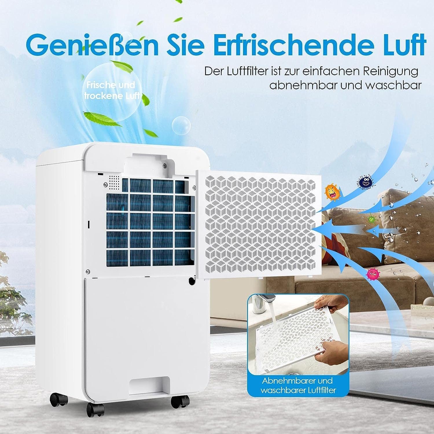 KOMFOTTEU Luftentfeuchter, für 15 m³ Räume, Entfeuchtung 12,00 l/Tag, Tank 2,00 l