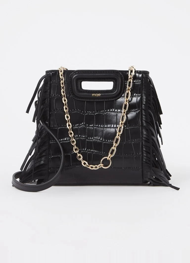 Maje M Bag Mini leather handbag with fringes and croc texture