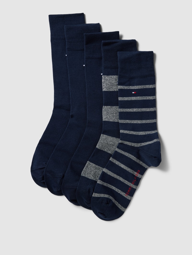 Socken mit Logo-Stitching im 5er-Pack Modell 'MOULINE' in dunkelblau