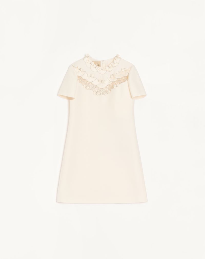 Vestido curto de crepe bordado de alta costura