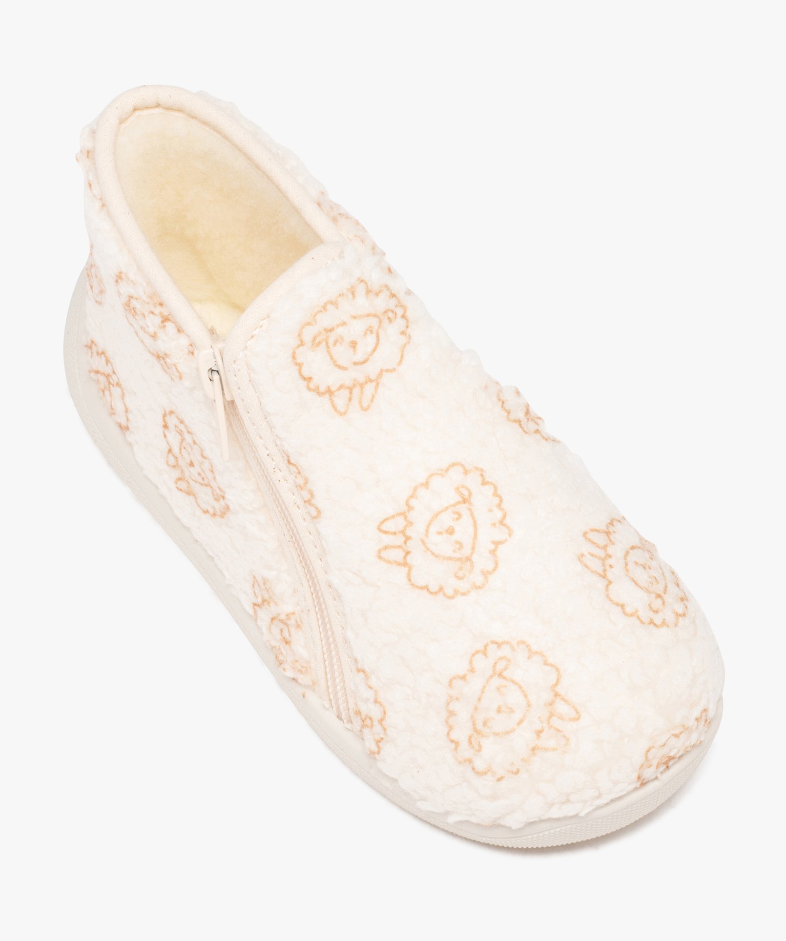 Chaussons fille bottillons imprimés dessus imitation mouton beige | GEMO
