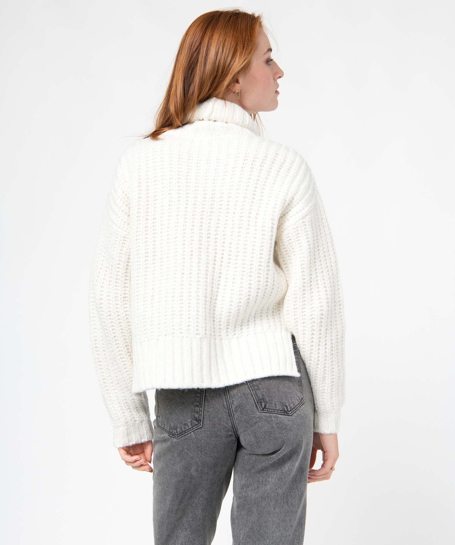 Pull femme à col roulé en maille fantaisie blanc | GEMO