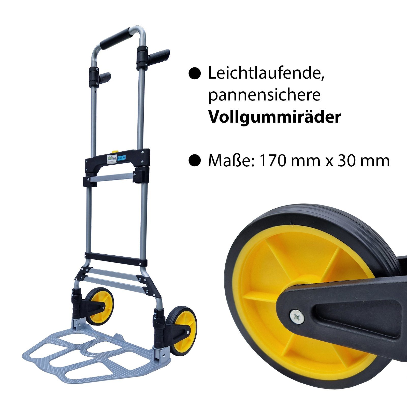 TRUTZHOLM Sackkarre Klappkarre XL Sackkarre klappbar Teleskopgriff bis 115 cm und großer