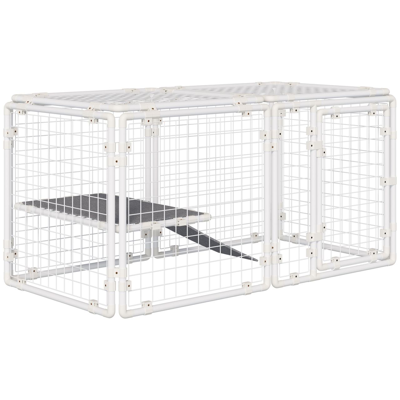 PawHut Kaninchenstall Freilaufgehege 9 Stücke DIY Kleintierkäfig mit Tür Freigehege Kleintierstall Kleintiergehege draußen Stahl Weiß 68 x 68 x 2,5 cm(pro)