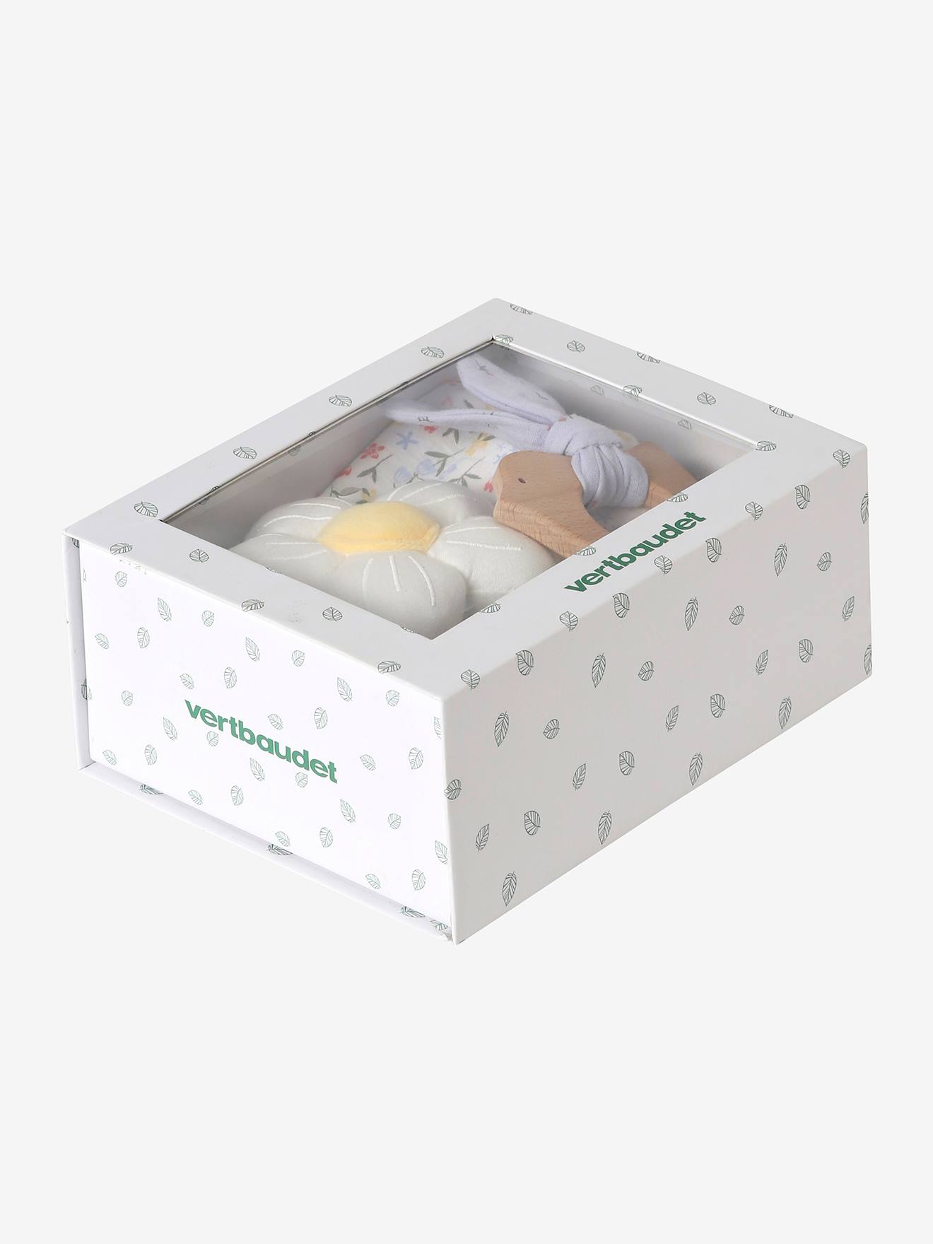 Vertbaudet Baby Geschenk-Set: Schmusetuch, Rassel & Stoffbuch mit Geschenkverpackung - gelb