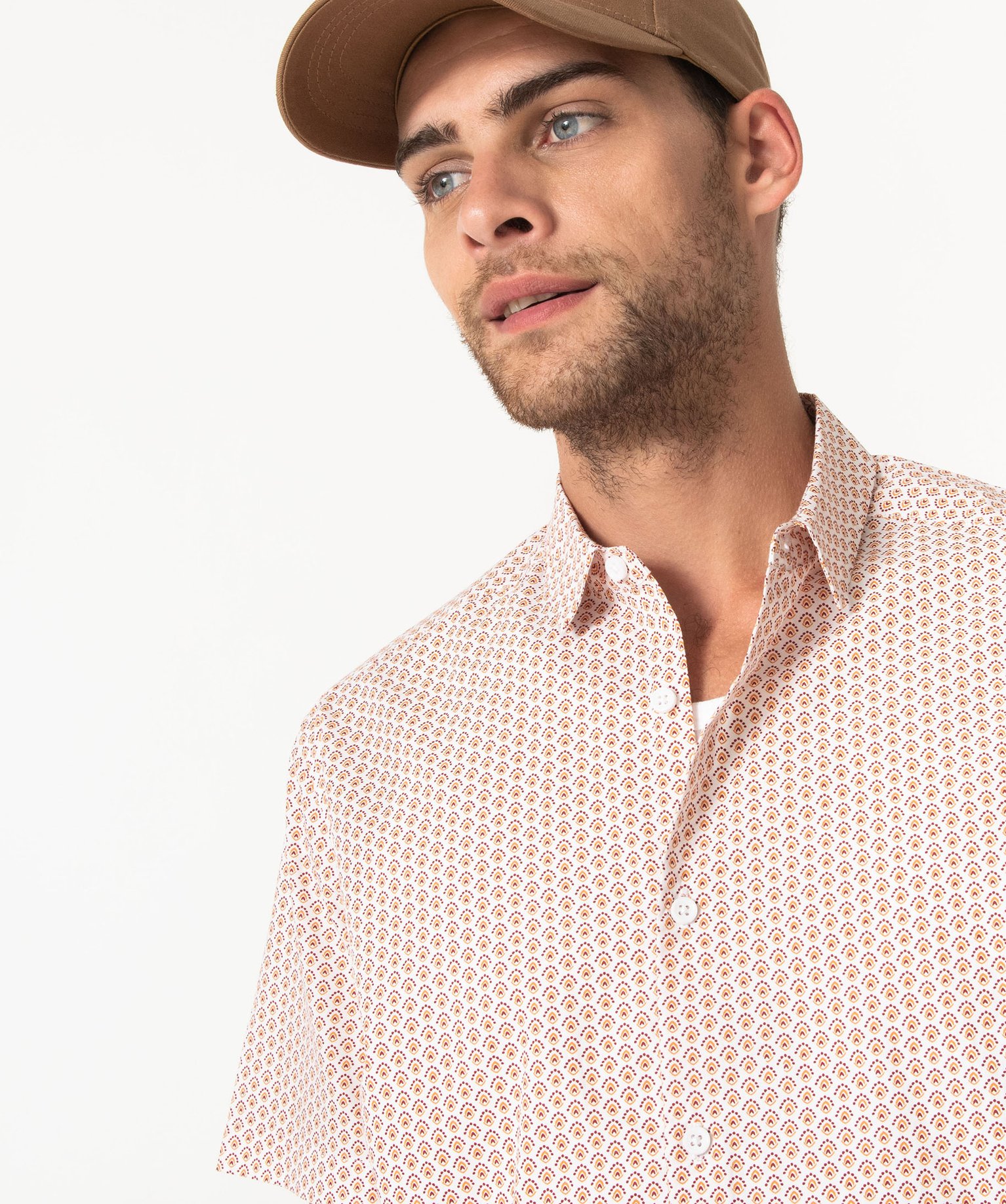 Chemise droite à manches courtes à petits motifs homme imprime | GEMO