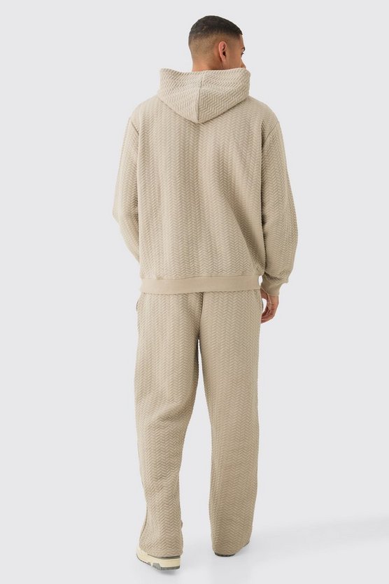 Gesteppter Oversize Trainingsanzug mit Fischgräten-Print und Kapuze