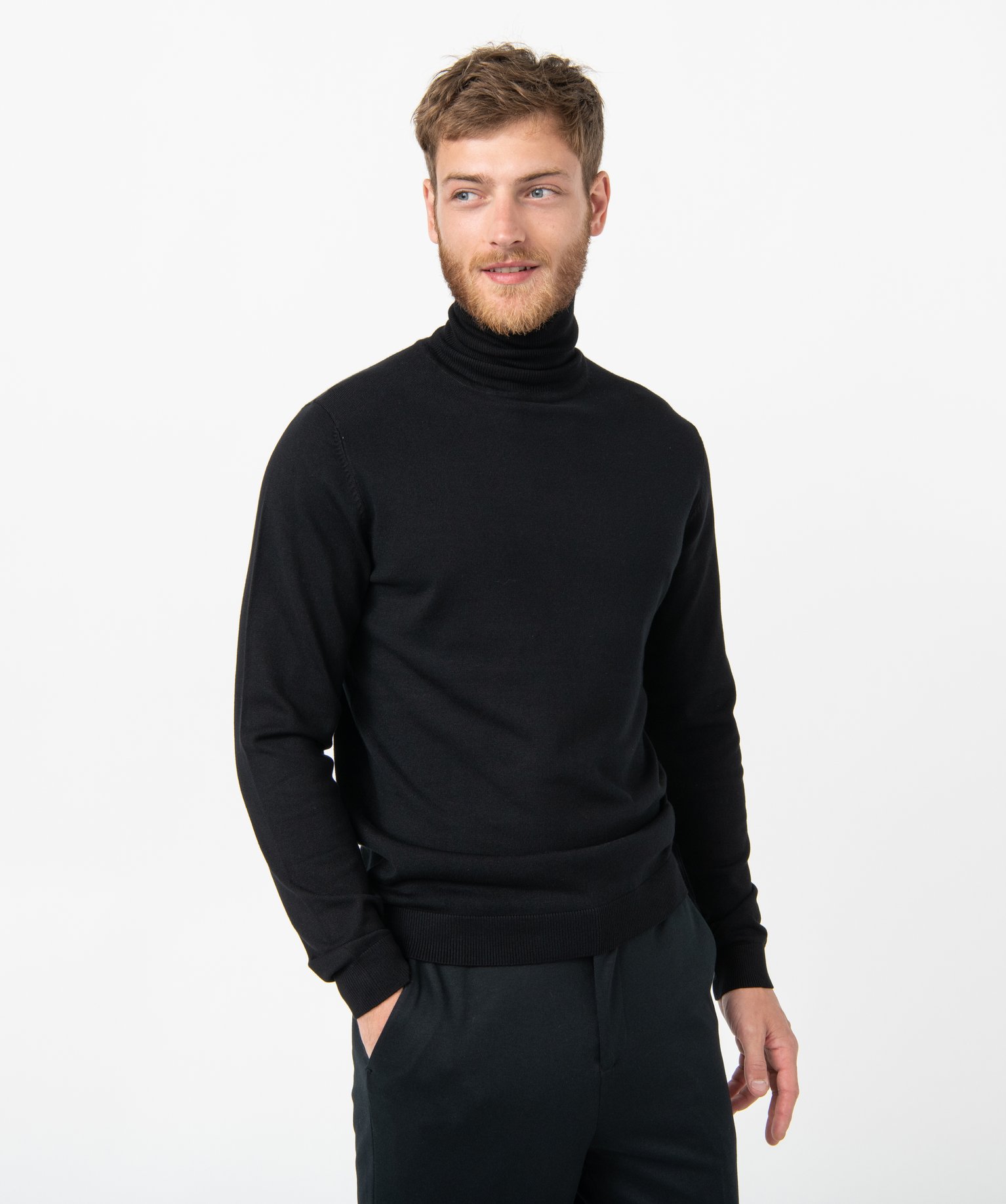 Pull à col roulé en maille fine homme noir | GEMO