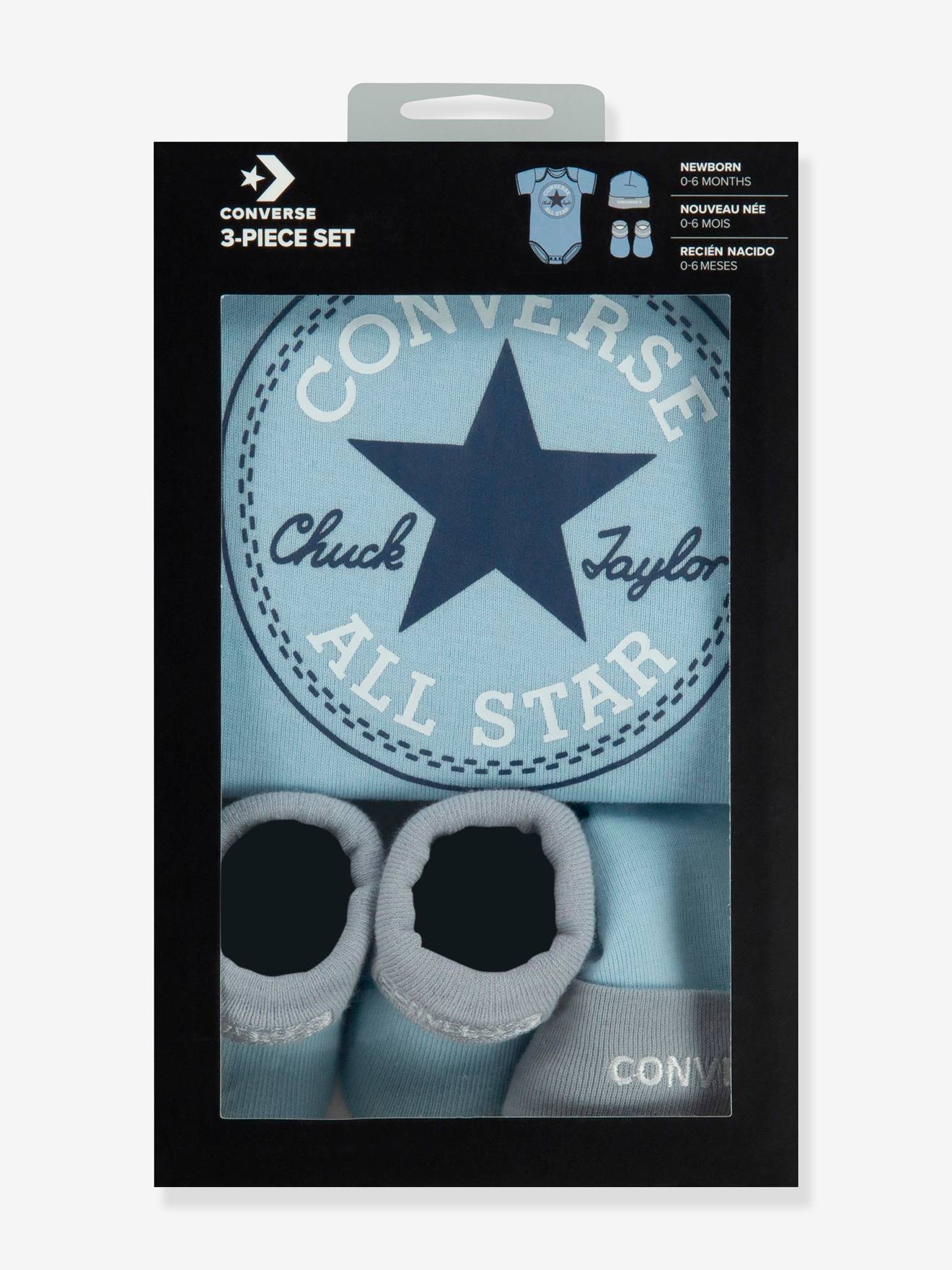 Ensemble 3 pièces chaussons + body + bonnet Converse® bleu