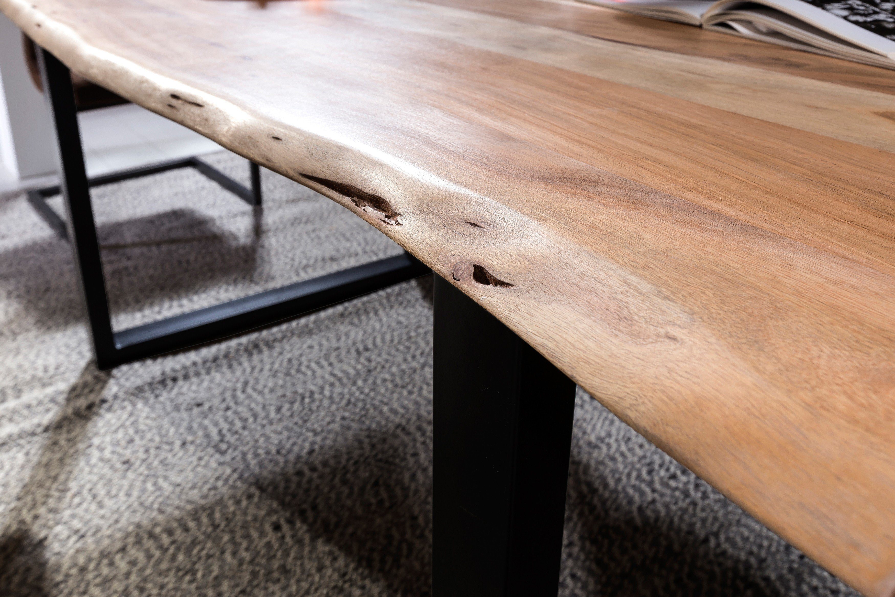 SAM® Baumkantentisch Lennart, Akazienholz, naturfarben, Baumkante massiv, Metallgestell U-Form