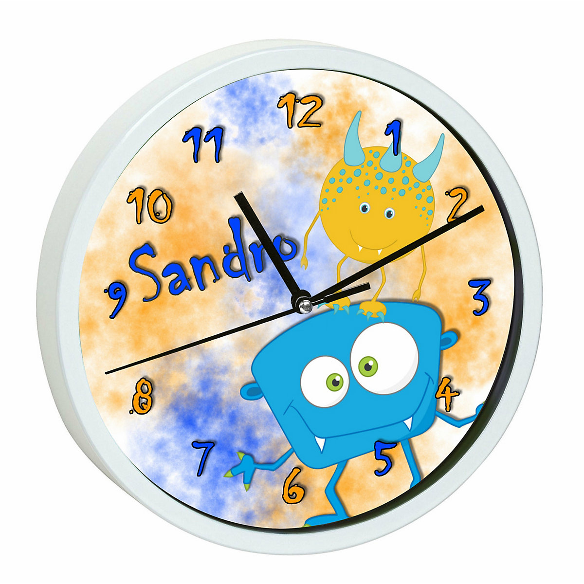 Kinder Wanduhr personalisiert mit Name Monster