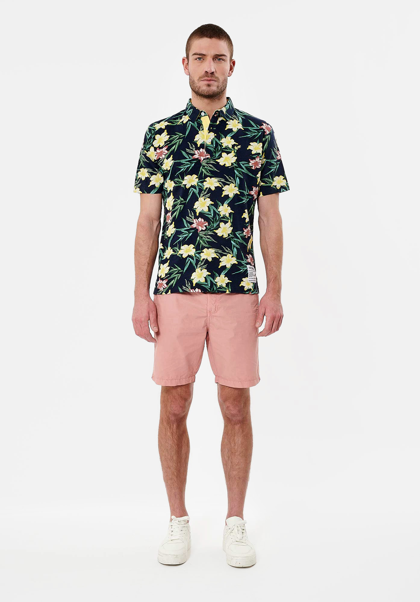 NEVER  Polo fleuri bleu Homme en 100% coton
