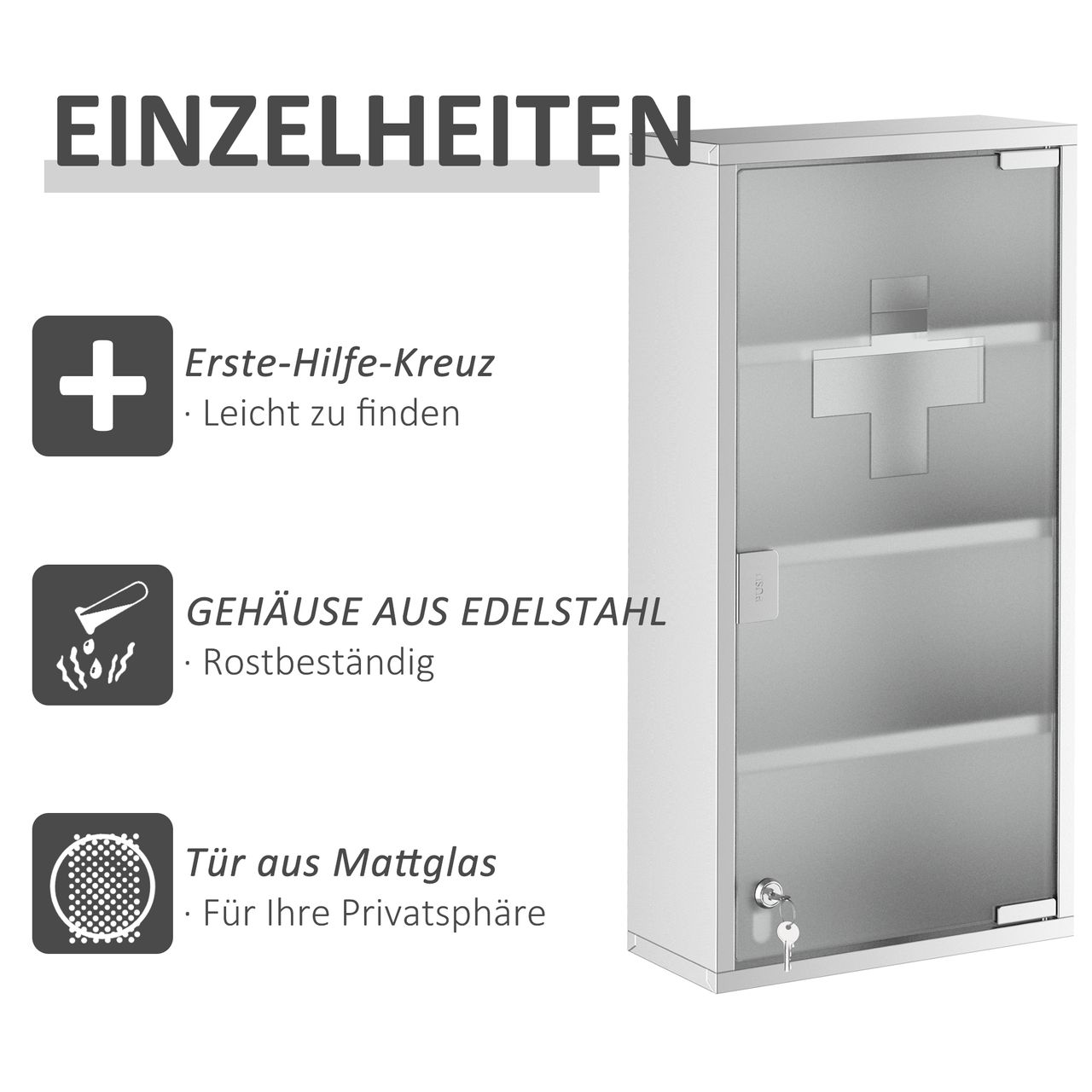 HOMCOM Medizinschrank mit Schloss Edelstahl