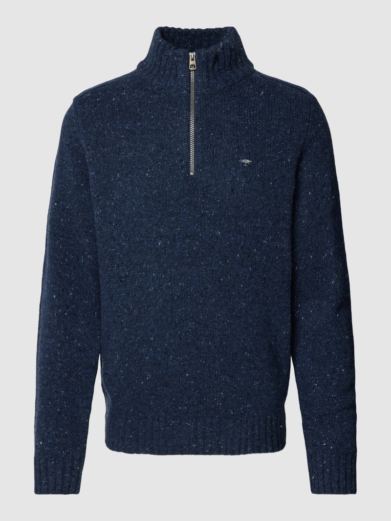 Strickpullover mit kurzem Reißverschluss in marineblau