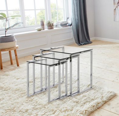 ACTONA GROUP Beistelltisch Karina (Set), mit einer Glastischplatte aus klarem Glas und Chromgestell