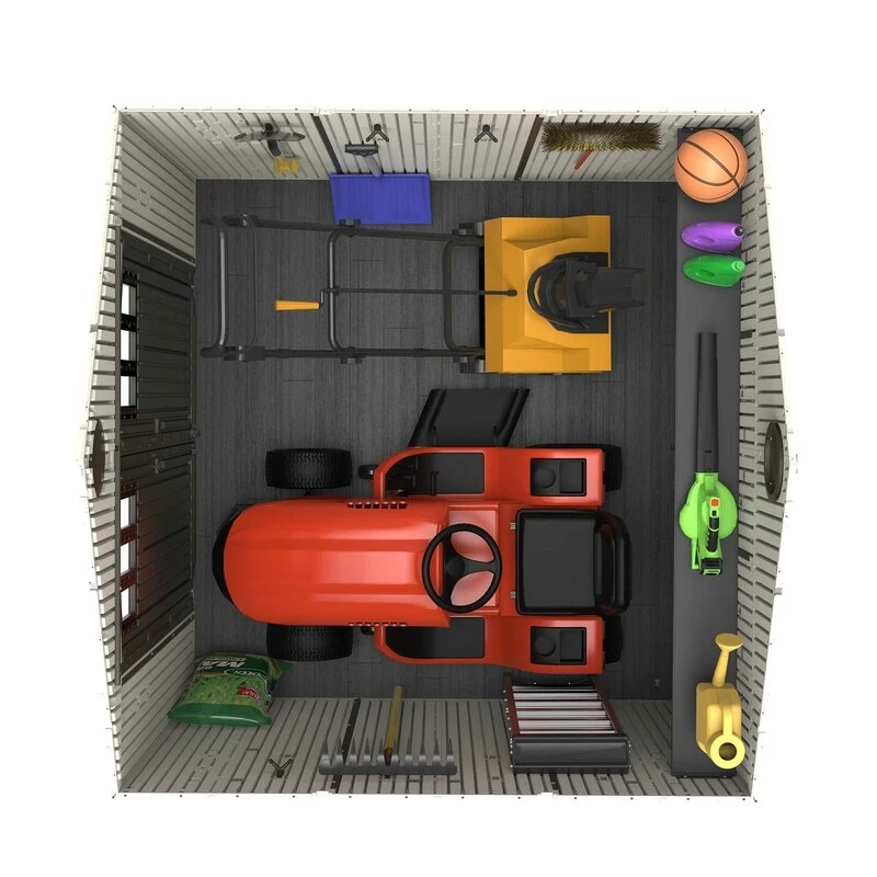 8' wide x 7' 4 deep plastic storage shed