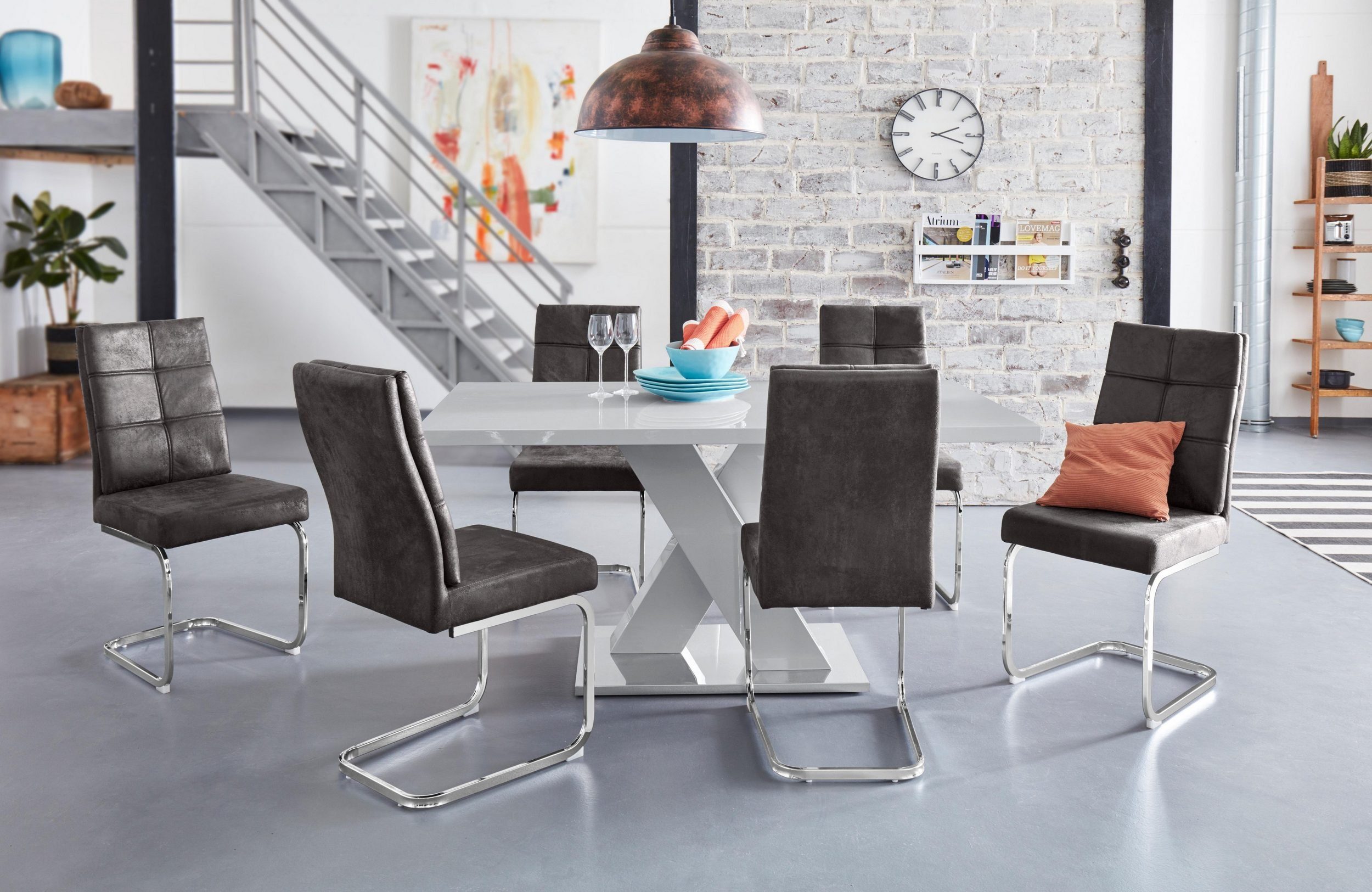 loft24 Freischwinger Lagona (2er-Set), Chromgestell aus Metall, Esszimmerstuhl Polsterstuhl