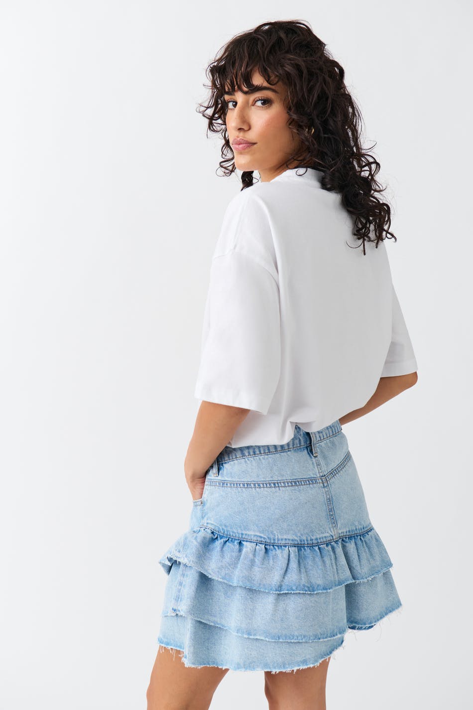 Frill denim skirt