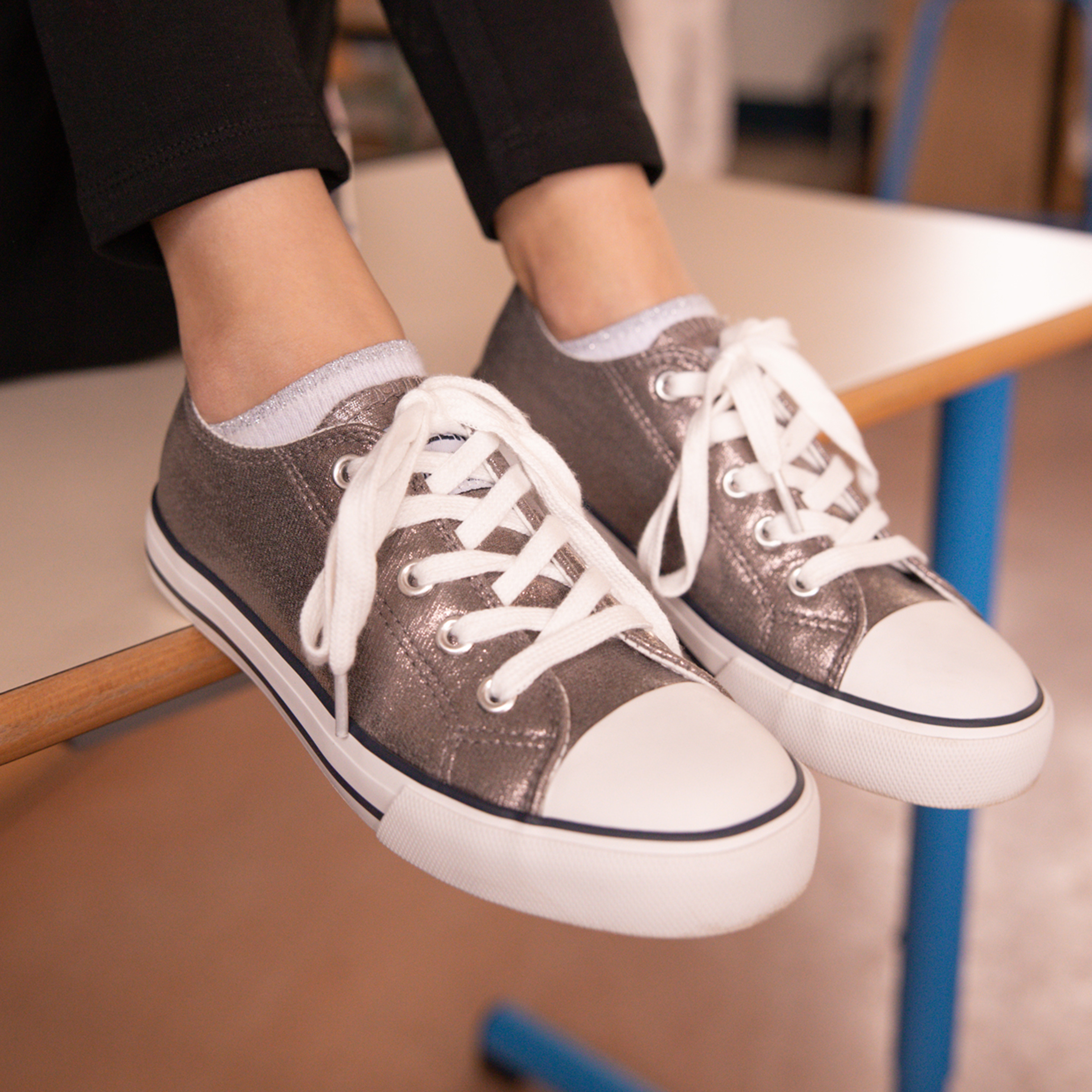Tennis en toile à lacets Creeks gris argent fille | La Halle