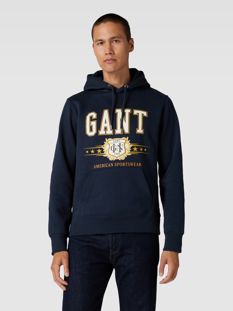 Hoodie mit Label-Print in marineblau