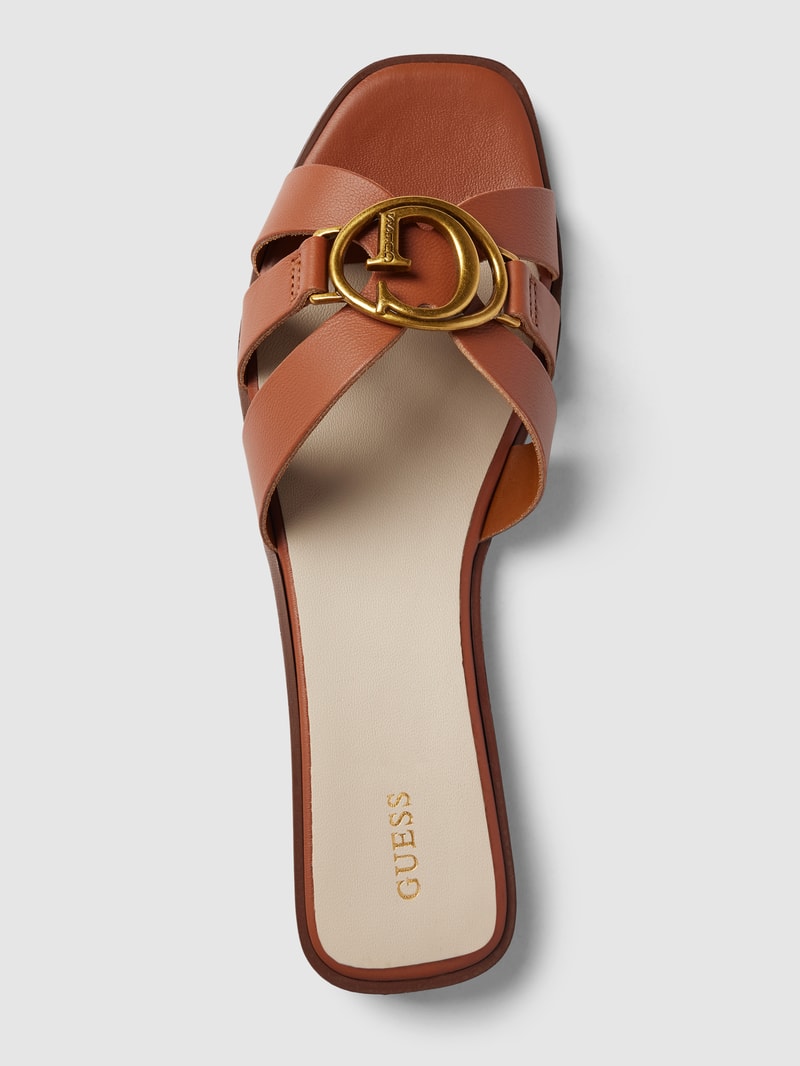Pantoletten aus Leder mit Label-Detail Modell 'SYMO' in cognac