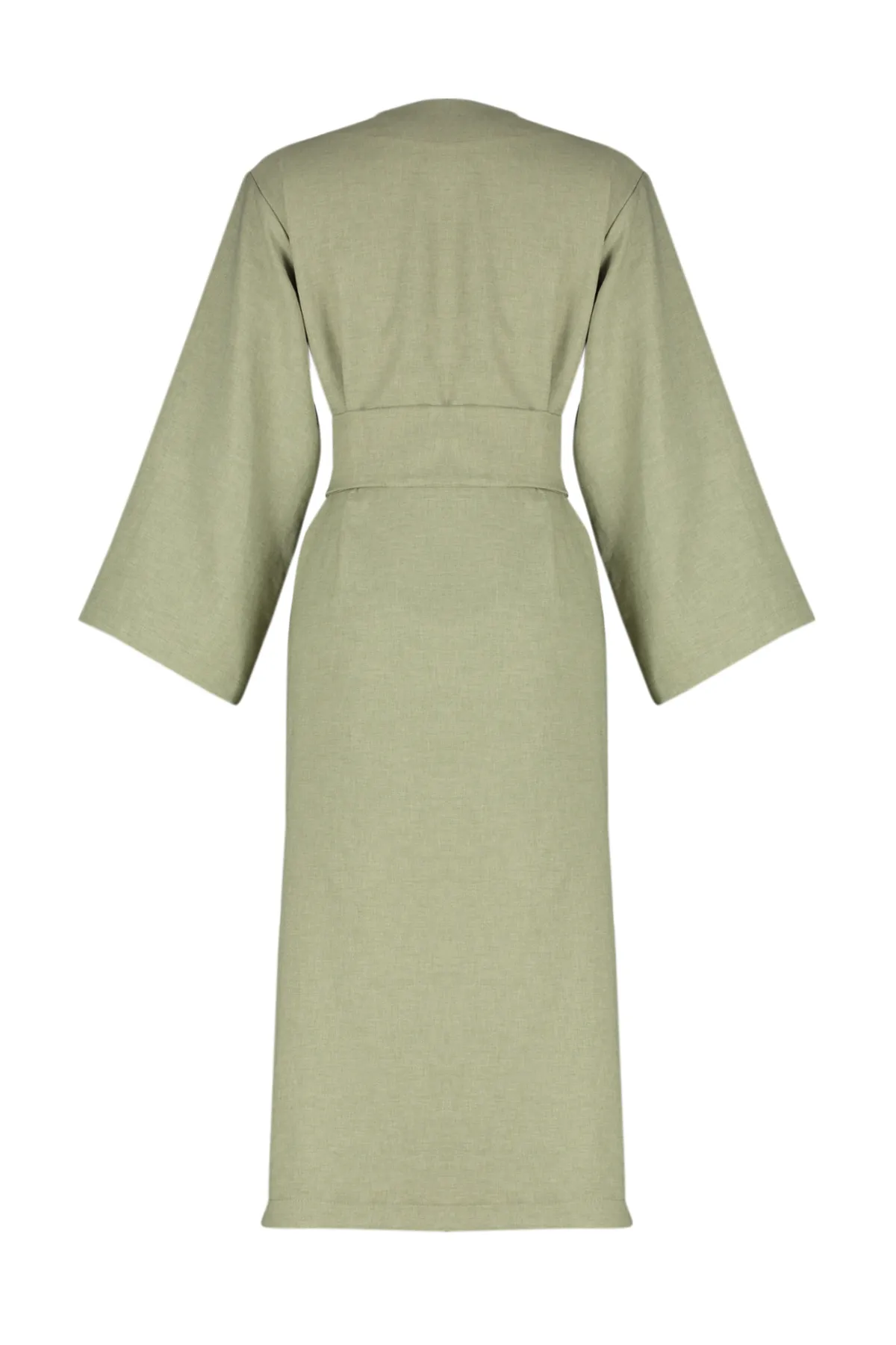 Trendyol Modest  Khakifarbener gewebter Kimono und Kaftan in Leinenoptik mit Bindedetail in der Taille TCTSS24KK00001