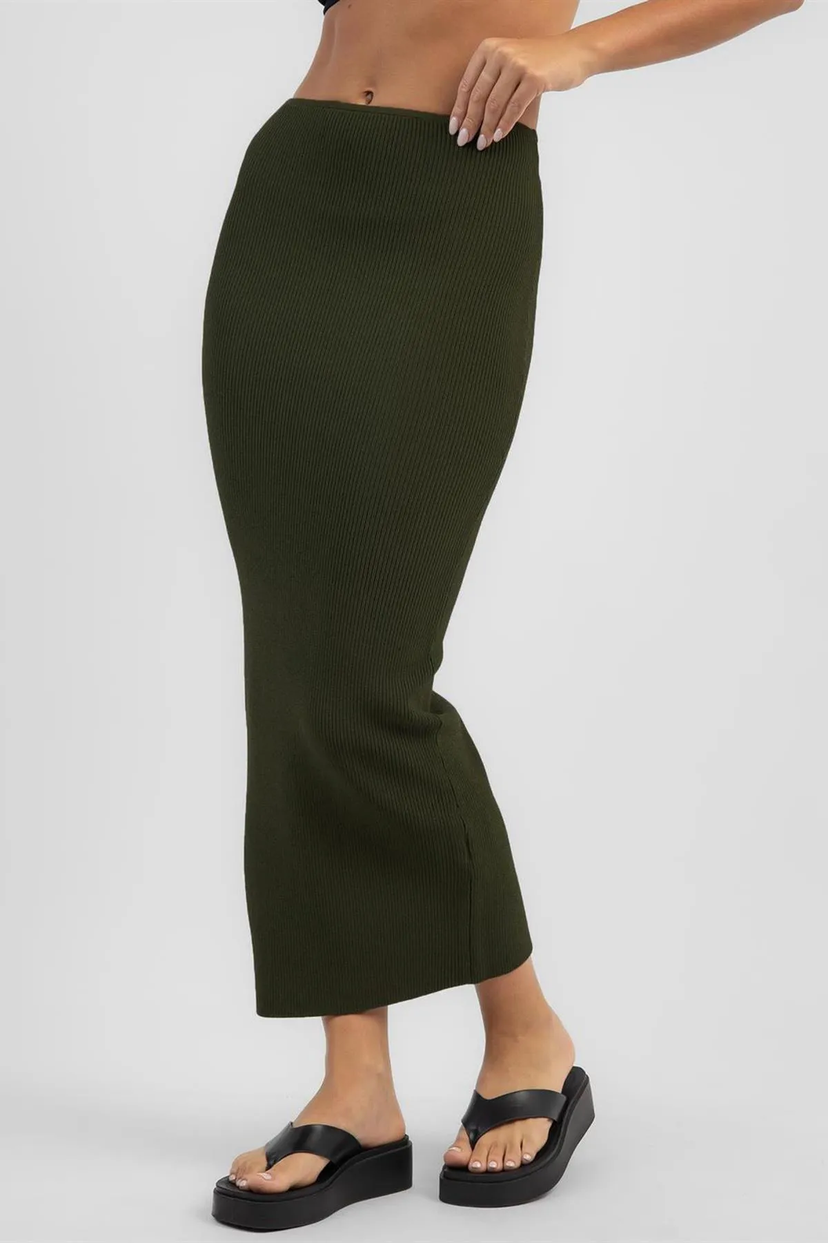 Madmext  Khaki Basic Langer Strickrock Mg1813