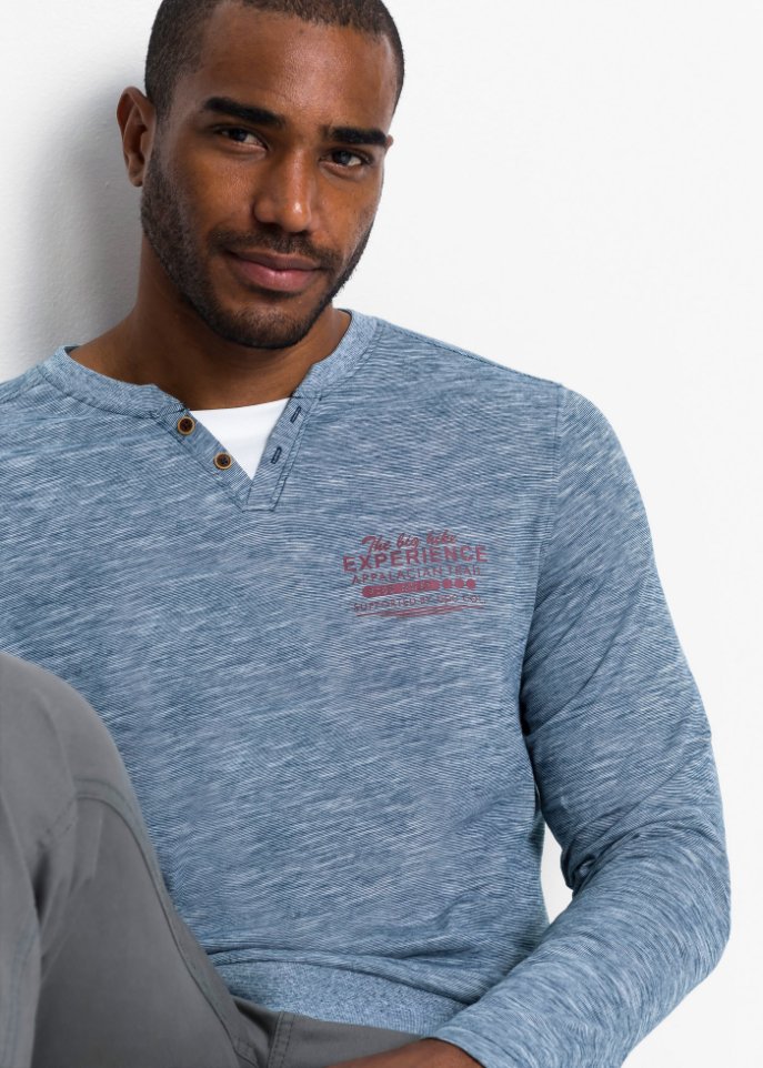 Henleyshirt mit Komfortschnitt, Langarm