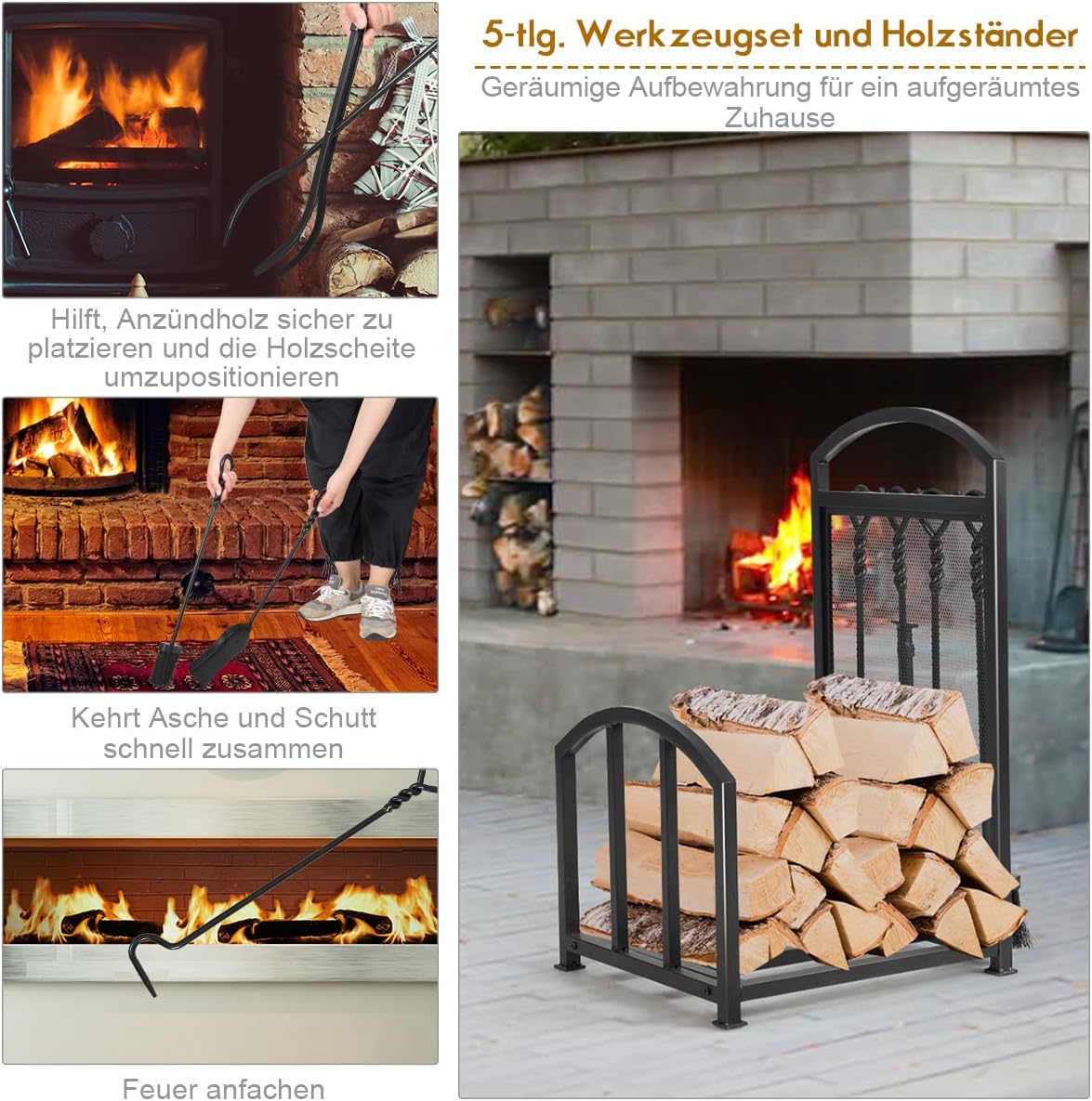 Costway Kaminholzregal mit 4 Kaminwerkzeug