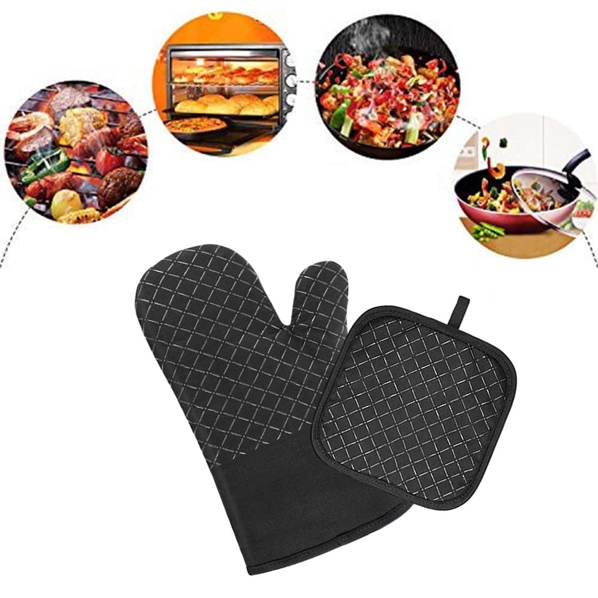 Juoungle Topfhandschuhe Topflappen Handschuh, Ofenhandschuhe Hitzebestaendig Topfhandschuhe