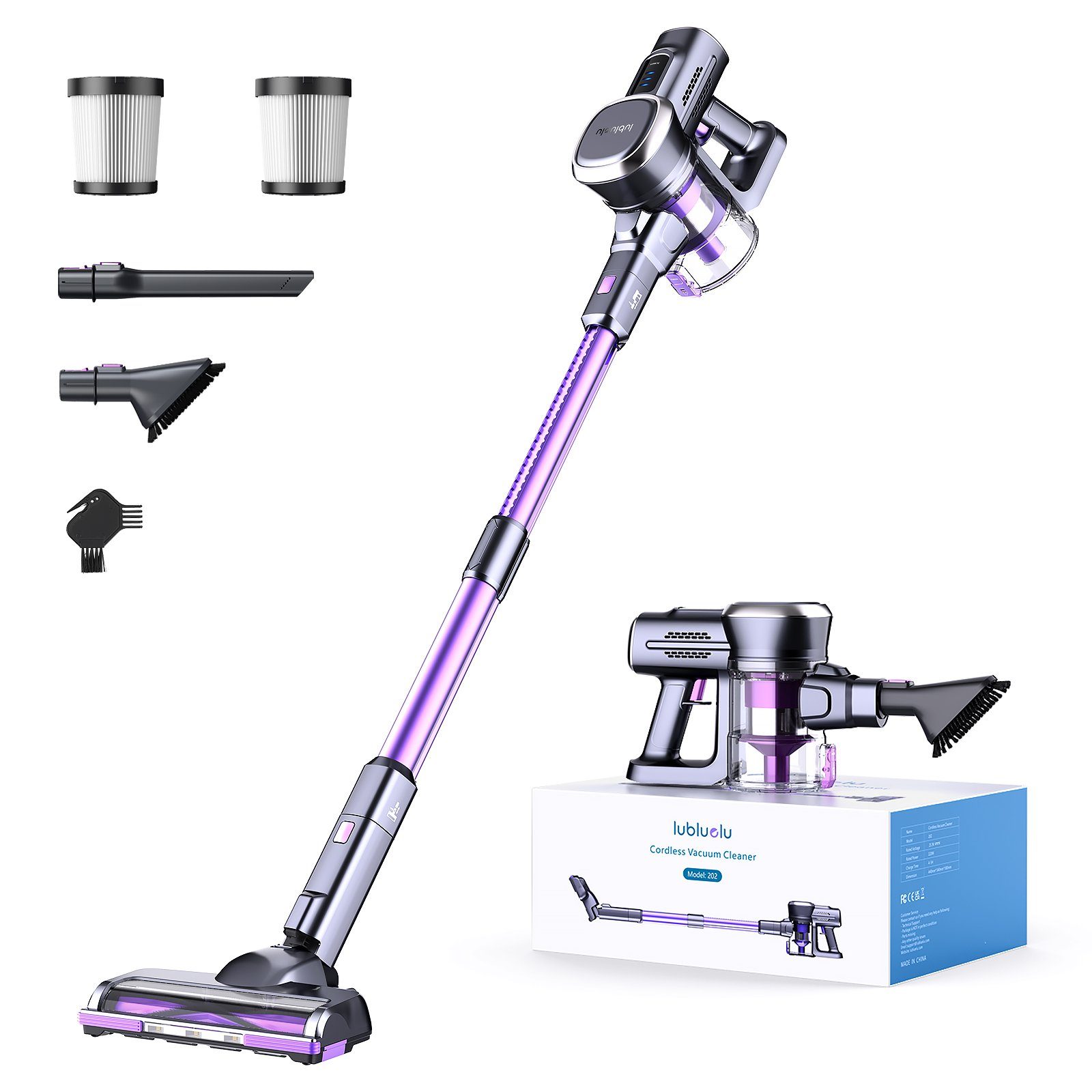 oyajia Akku-Stielstaubsauger kabellos 6in1 Freistehender Akkusauger 25,9V, 235,00 W, beutellos, 50Min. Laufzeit für Hartboden, Teppich, Tierhaare