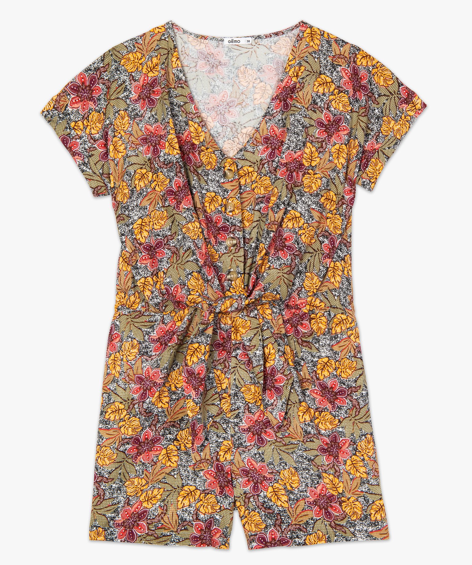 Combishort femme à motifs fleuris boutonné sur l’avant imprime | GEMO