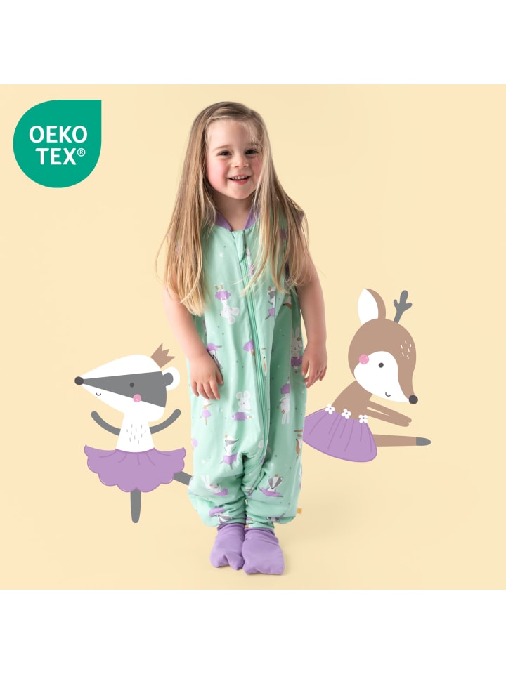 Schlummersack Schlafsack mit Füßen und umklappbaren Bündchen 1.0 TOG in Mint-Lila günstig kaufen
