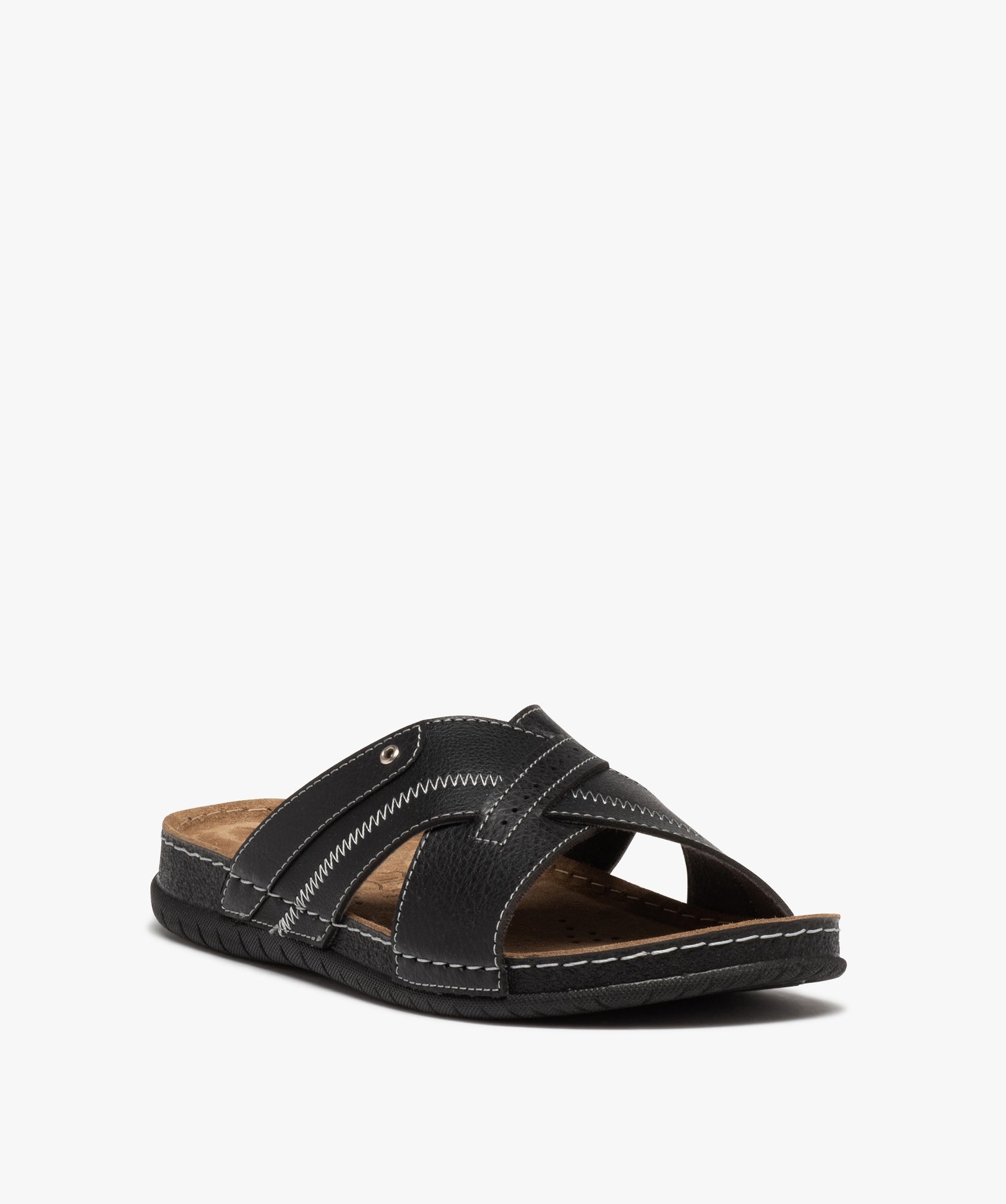 Mules confort à larges brides croisées homme noir | GEMO