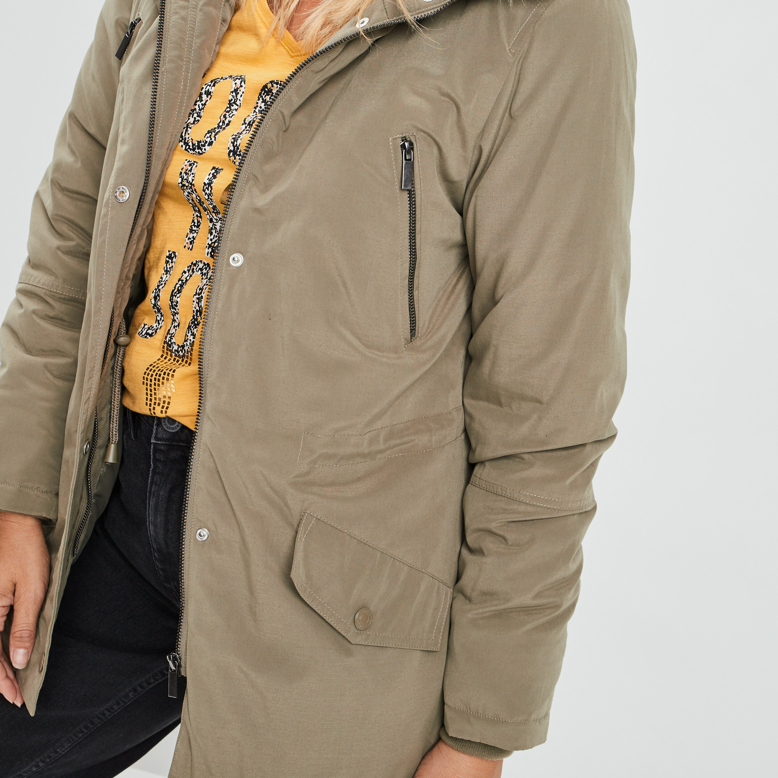 Parka droite à capuche vert kaki femme | La Halle