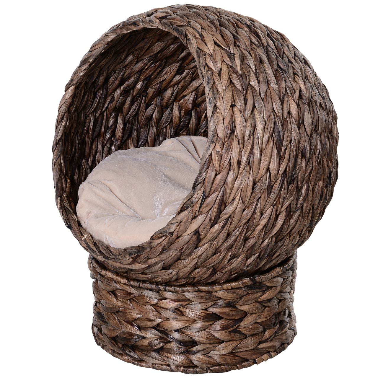 PawHut Rattan Katzenkorb Katzenhütte Katzenhöhle mit Kissen Haustierbett Braun