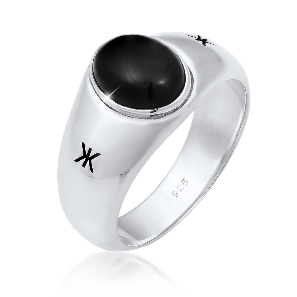 KUZZOI KUZZOI Bague Chevalière Onyx Noir Massif Robuste Bague Homme - (925/1000) Argent Bague