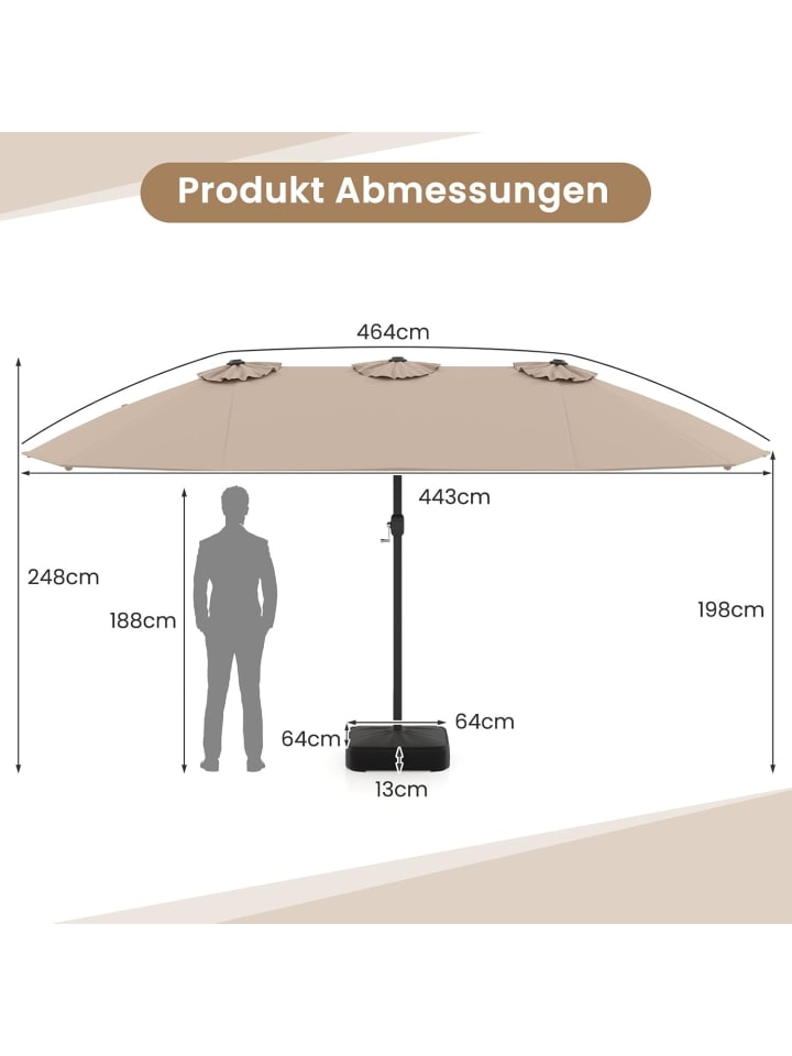 COSTWAY Doppelsonnenschirm mit Ständer 443x265cm in Braun günstig kaufen onesize