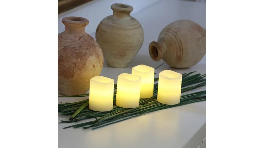 flower Power LED Kerze MICA 4er Set creme